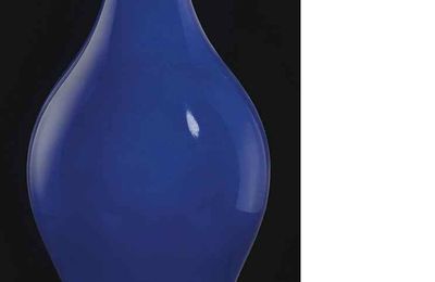 A very rare blue-glazed slender baluster vase,ganlanping, Yongzheng mark and period (1723-1735)