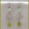 Boucles d'Oreilles Selenia Verre Murano Et Oeil de Chat Vert Argent d'Alpaca Artisanat du Pérou