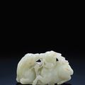 A superbly carved large white jade 'deer' group, Qing dynasty, 18th century