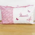 Coussin personnalisé - Liberty Mitsi valeria orchidée rose - appliqué prénom et papillons - chambre bébé - cadeau de naissance