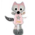 Doudou renard rose gris personnalisé