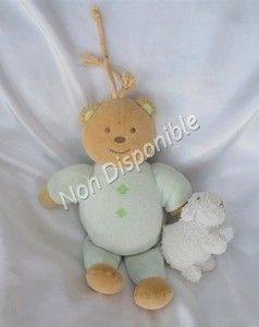 Doudou Peluche Ours Musical Bleu Tenant Mouton Blanc Tex