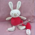 Doudou Peluche Lapin Musical Rouge Blanc Beige Et Sa Carotte 25 cm +les oreilles 9 cm Sucre D'orge