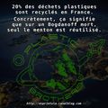 20% des déchets plastiques sont recyclés en France. Ça signifie que sur un Bogdanoff mort, seul le menton est réutilisé.