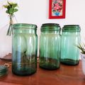 Anciens gros pots en verre contenance 3 litres avec leur couvercles vintage 