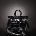 Hermès Paris, made in France. Sac "Haut à courroies" 32 cm en crocodile porosus noir