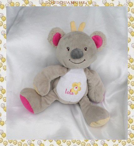 Doudou Peluche Koala Gris Et Blanc Fleur Jaune Arthur et Lola Bébisol