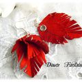 Boucles d'oreilles rouge plume en daim