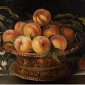 Ecole Italienne du 17ème siècle, atelier de Fede Galizia. Corbeille de vermeil garnie de pêches et posée sur un entablement