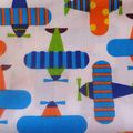 coupon tissu patchwork enfant avion romantique, bleu, orange, env. 40x50 cm