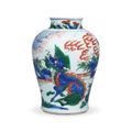 A wucai 'qilin' baluister jar, Chongzhen period, circa 1630-1650