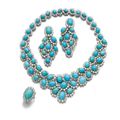 Turquoise and diamond necklace, Bulgari, a pair of earrings, Rave, and a ring