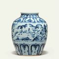 A blue and white 'windswept' jar, Ming dynasty, 16th century 