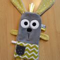 Doudou plat lapin gris jaune