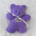 Doudou Peluche Ours Violet Noeud Blanc Pampers