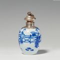 A blue and white silver-mounted tea caddy, Kangxi period (1662-1722)