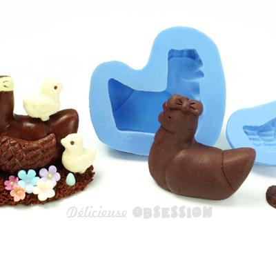 Créer une sculpture en chocolat miniature, poule et poussins, thème pâques (moule fimo)