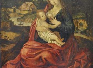 École Flamande, vers 1550, suiveur de Barent van Orley, Vierge à l'enfant dans un paysage