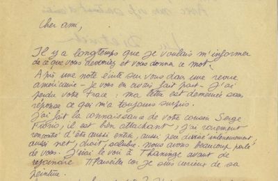 Une lettre de Luc Dietrich à Giono où il est question de Serge