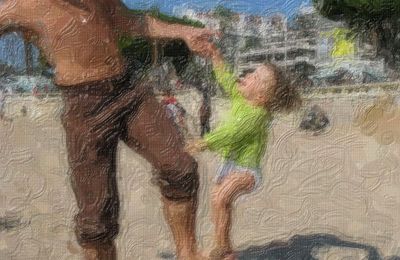 Peinture a l'huile sur la plage de Cannes