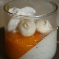 panna cotta à la vanille, coulis mangue/passion/safran, 2nd dessert du trio de fruits jaunes