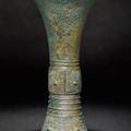 An archaic bronze ritual wine vessel, gu, Shang dynasty (c. 1500-1050 BC)