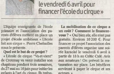 Vu dans la presse : Une soirée karaoké pour financer l'école du cirque - ER 22/03/2018