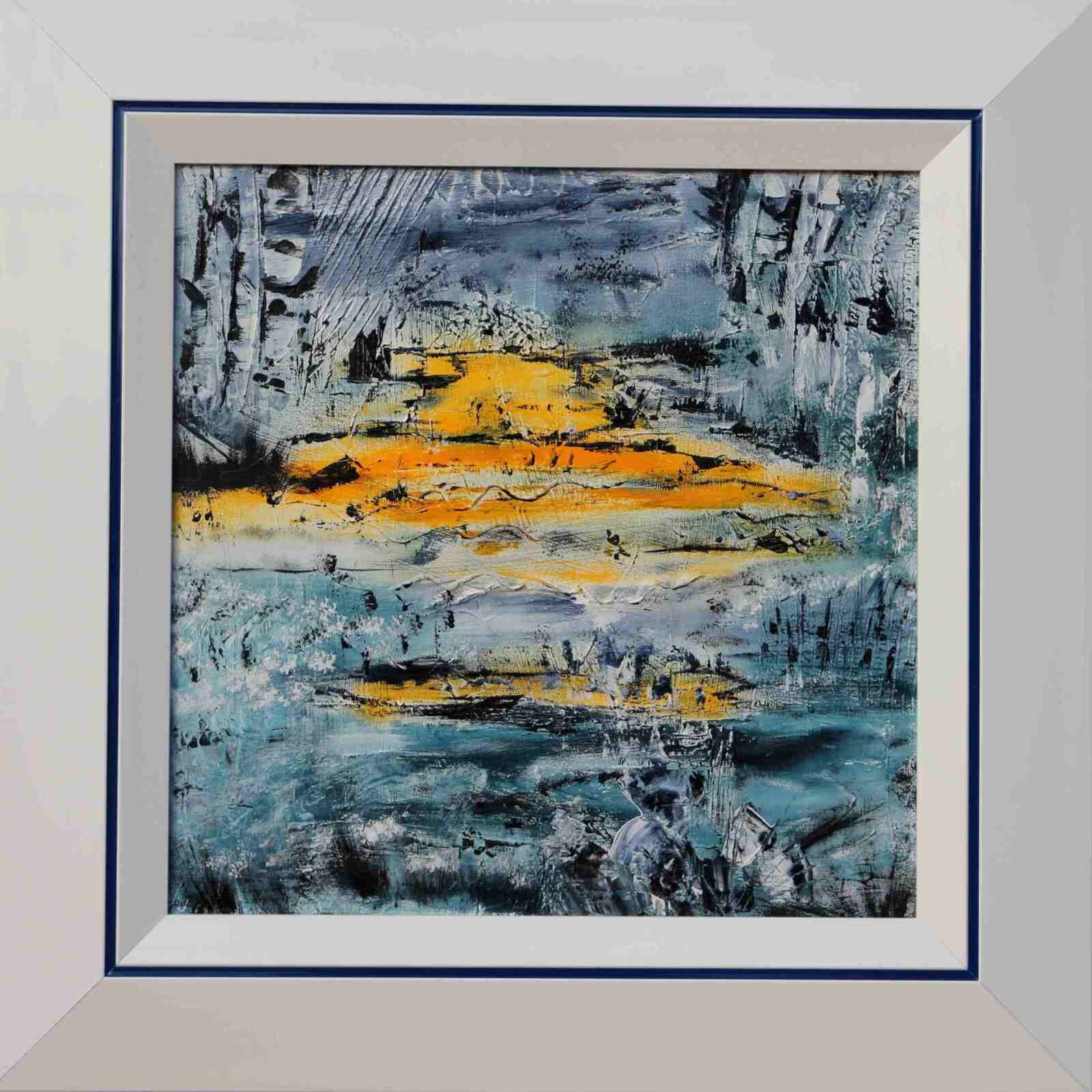 Marais- acryl2014- cadre blanc fil bleu- 40X40cm-(n°55),