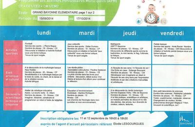 Programme des APM - Période 01 - du15/09/2014 au 17/10/2014
