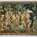 Grande tapisserie à décor de personnages dans un parc. Aubusson, début XVIIIe siècle