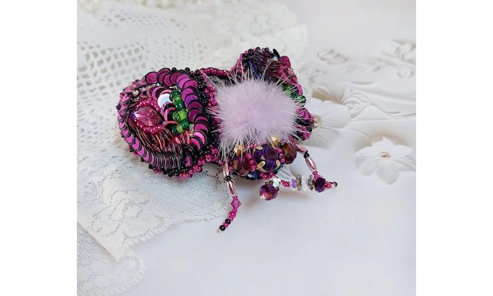 Broche Mouchi Rose Fuchsia et Noir