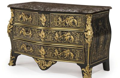 An Early Louis Xv Ormolu-Mounted Brass-Inlaid Ebony Boulle Marquetry Commode by Claude Lebesgue, circa 1740