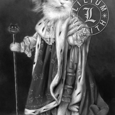 Carte postale, chat, majesté, dessin aux pastels