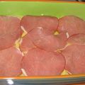 Millefeuille de pommes de terre au chèvre et au bacon gratiné
