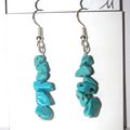 BOUCLE OREILLE TURQUOISE 11 CHIPS - CROCHETS ARGENTES 