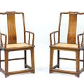 A pair of Huanghuali Wood High Back Armchairs, Late Ming Dynasty, 17th century