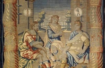 Manufacture de Bruxelles. Belle tapisserie figurant trois hommes enchaînés par les pieds. XVIIe siècle