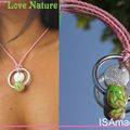 "LOVE & NATURE"Collier Pendentif Anneau & perle fimo Rose/vert "love and be loved" : pièce Unique !