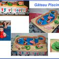 Gâteau Piscine........le voici, décoration et personnages en pâte à sucre
