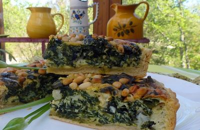 Tarte à l'ail des ours et bûche de chèvre