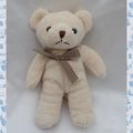 Doudou Peluche Ours Ecru Noeud Vichy Marron Caloogan