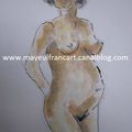 Une nouvelle aquarelle de Mayeul Francart : "La Femme nue, enceinte"...