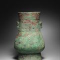 A large and rare archaic bronze vessel, Hu, Late Shang Dynasty (c. 1500-1050 BC)
