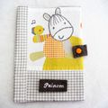 Cadeau Baby Shower Naissance Protège Carnet de Santé pour Enfant "Oiseau et Âne" prénom brodé, tons gris