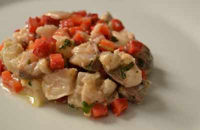 Tartare de maquereau, sorbet tomate framboise poivron