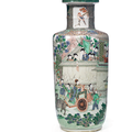 A famille verte rouleau vase, China, Qing dynasty, Kangxi six-character mark and of the period (1662-1722) 