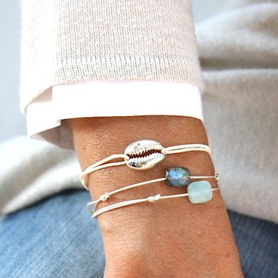 bracelet cordon coquillage cauri en argent 925