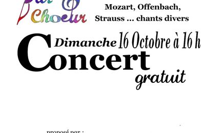 concert donné par la Chorale Charly par Choeur, Dimanche 16 Octobre 2016 à 16 heures