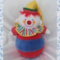 Doudou Peluche Culbito Clown Bleu et Rouge Collerette Multicolore Bonnet Jaune Corolle