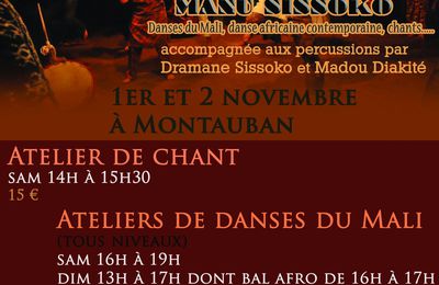 Grand événement de la rentrée!!!! Manu Sissoko à Montauban les 1 et 2 novembre, chants et danses du Mali